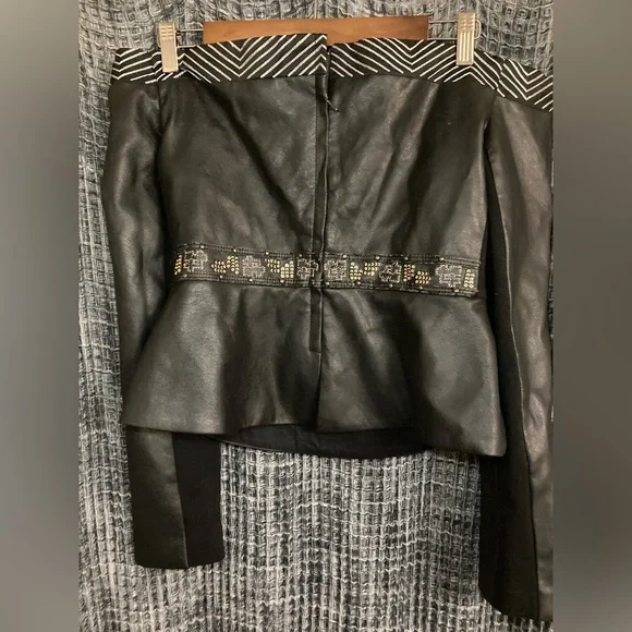 BCBGMaxAzria Black Faux Leather Top with Embellished Belt - Picture 5 of 8